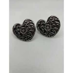 Western Heart‎ Concho Drawer Pulls Set of 2 Floral Embossed Silver Tone Hardware